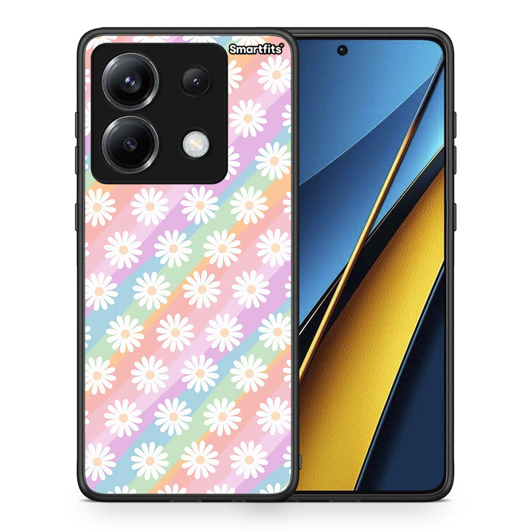 Θήκη Xiaomi Poco X6 White Daisies από τη Smartfits με σχέδιο στο πίσω μέρος και μαύρο περίβλημα | Xiaomi Poco X6 White Daisies case with colorful back and black bezels