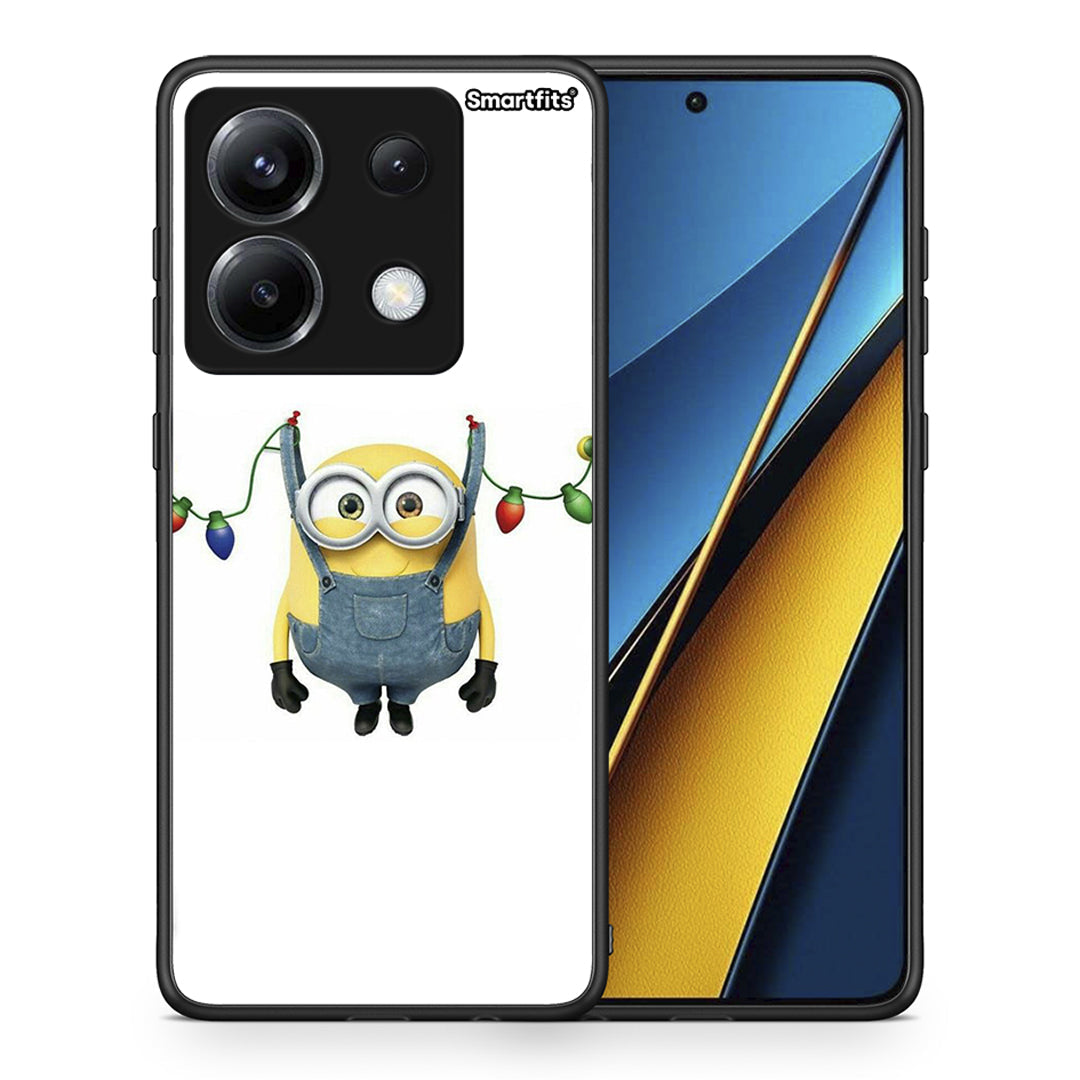 Θήκη Xiaomi Poco X6 Xmas Minion Lights από τη Smartfits με σχέδιο στο πίσω μέρος και μαύρο περίβλημα | Xiaomi Poco X6 Xmas Minion Lights case with colorful back and black bezels