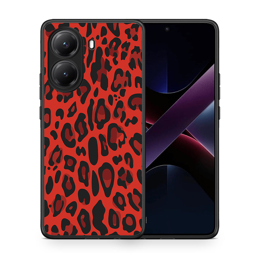 Θήκη Xiaomi Poco X7 Pro Red Leopard Animal από τη Smartfits με σχέδιο στο πίσω μέρος και μαύρο περίβλημα | Xiaomi Poco X7 Pro Red Leopard Animal case with colorful back and black bezels