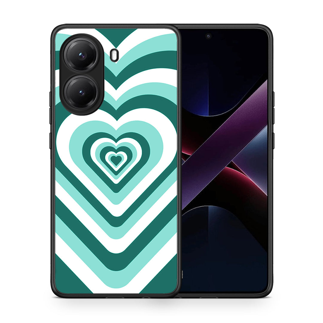 Θήκη Xiaomi Poco X7 Pro Green Hearts από τη Smartfits με σχέδιο στο πίσω μέρος και μαύρο περίβλημα | Xiaomi Poco X7 Pro Green Hearts case with colorful back and black bezels
