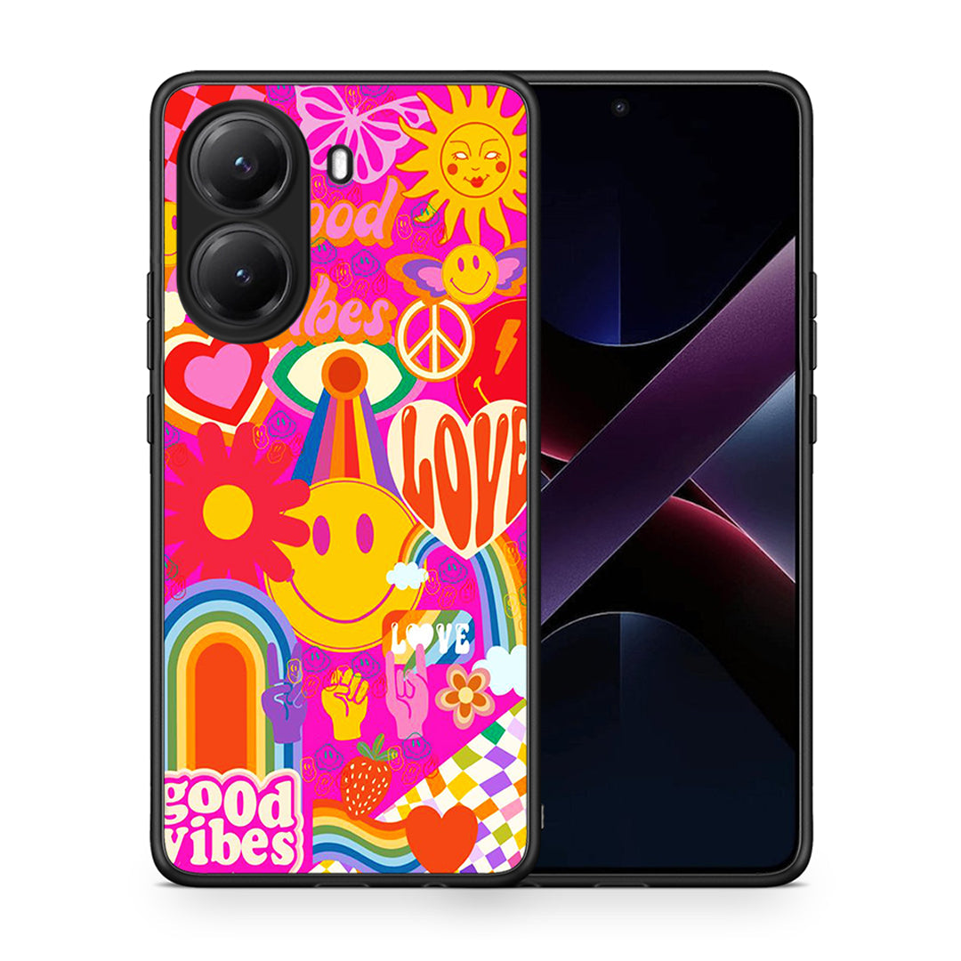 Θήκη Xiaomi Poco X7 Pro Hippie Love από τη Smartfits με σχέδιο στο πίσω μέρος και μαύρο περίβλημα | Xiaomi Poco X7 Pro Hippie Love case with colorful back and black bezels