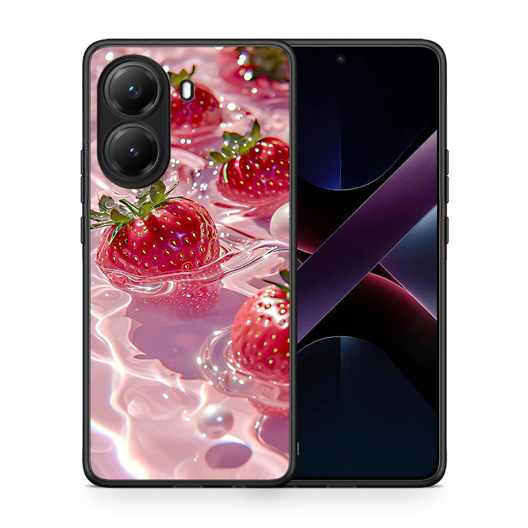 Θήκη Xiaomi Poco X7 Pro Juicy Strawberries από τη Smartfits με σχέδιο στο πίσω μέρος και μαύρο περίβλημα | Xiaomi Poco X7 Pro Juicy Strawberries case with colorful back and black bezels