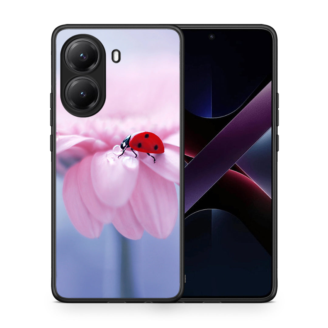 Θήκη Xiaomi Poco X7 Pro Ladybug Flower από τη Smartfits με σχέδιο στο πίσω μέρος και μαύρο περίβλημα | Xiaomi Poco X7 Pro Ladybug Flower case with colorful back and black bezels