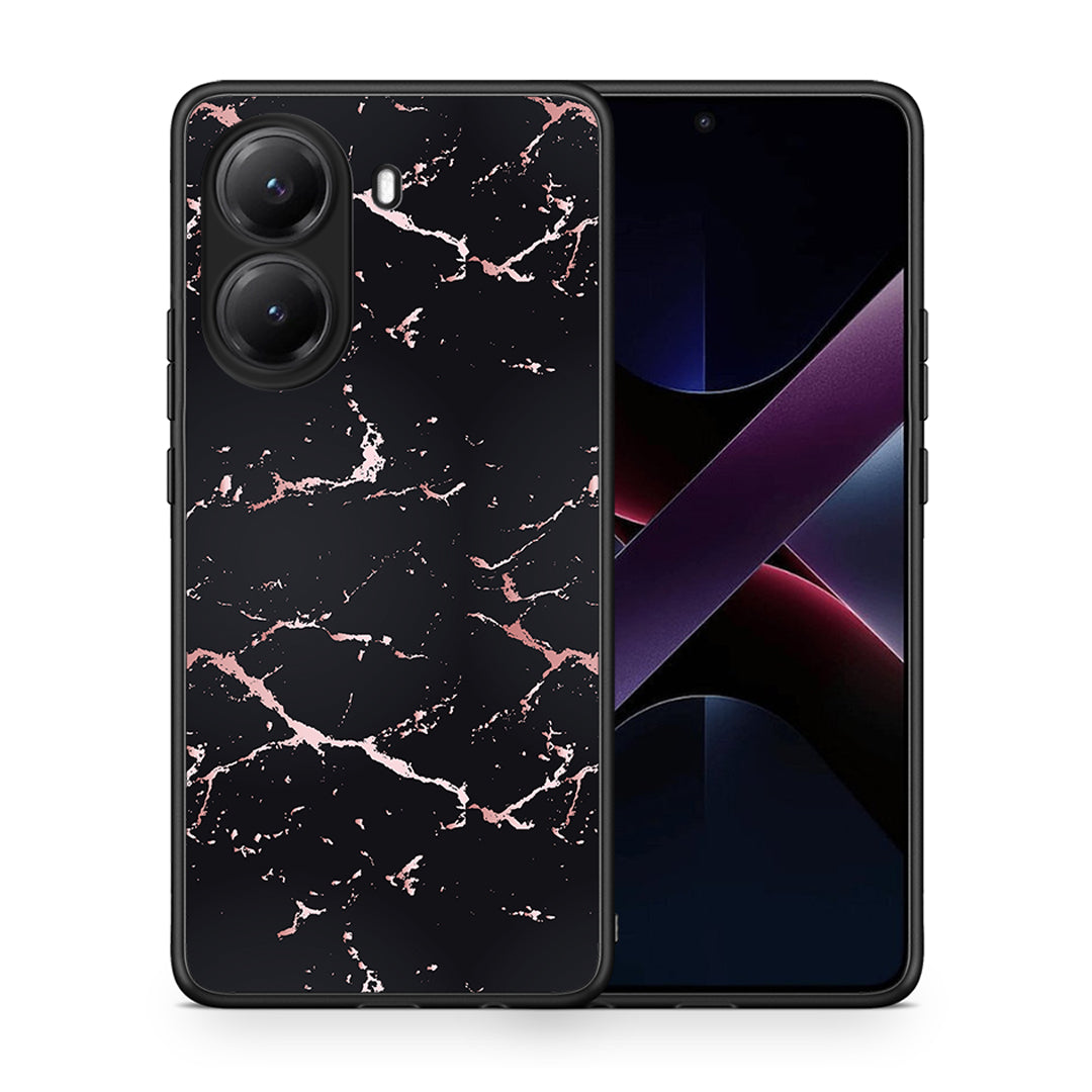 Θήκη Xiaomi Poco X7 Pro Black Rosegold Marble από τη Smartfits με σχέδιο στο πίσω μέρος και μαύρο περίβλημα | Xiaomi Poco X7 Pro Black Rosegold Marble case with colorful back and black bezels