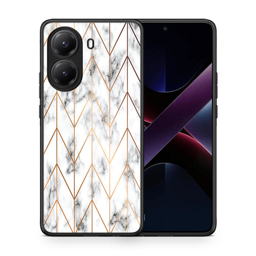 Θήκη Xiaomi Poco X7 Pro Gold Geometric Marble από τη Smartfits με σχέδιο στο πίσω μέρος και μαύρο περίβλημα | Xiaomi Poco X7 Pro Gold Geometric Marble case with colorful back and black bezels