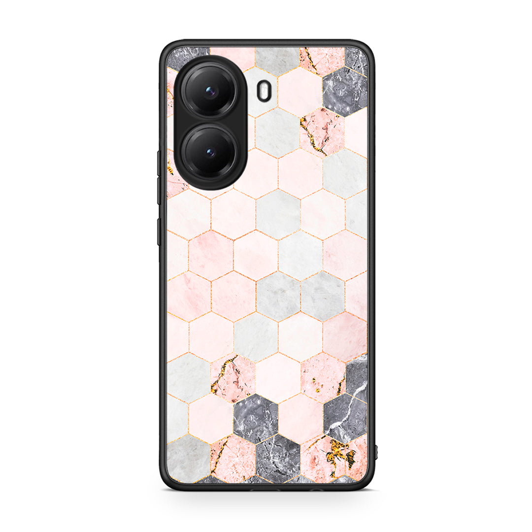 4 - Xiaomi Poco X7 Pro Hexagon Pink Marble case, cover, bumper