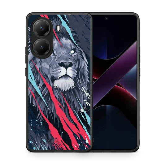 Θήκη Xiaomi Poco X7 Pro Lion Designer PopArt από τη Smartfits με σχέδιο στο πίσω μέρος και μαύρο περίβλημα | Xiaomi Poco X7 Pro Lion Designer PopArt case with colorful back and black bezels