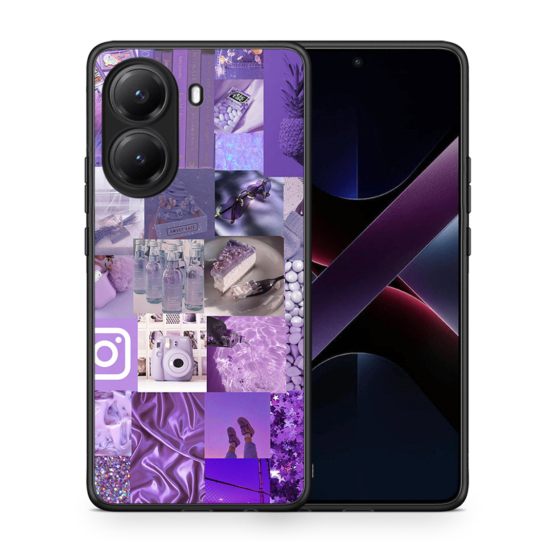 Θήκη Xiaomi Poco X7 Pro Purple Aesthetic Collage από τη Smartfits με σχέδιο στο πίσω μέρος και μαύρο περίβλημα | Xiaomi Poco X7 Pro Purple Aesthetic Collage case with colorful back and black bezels
