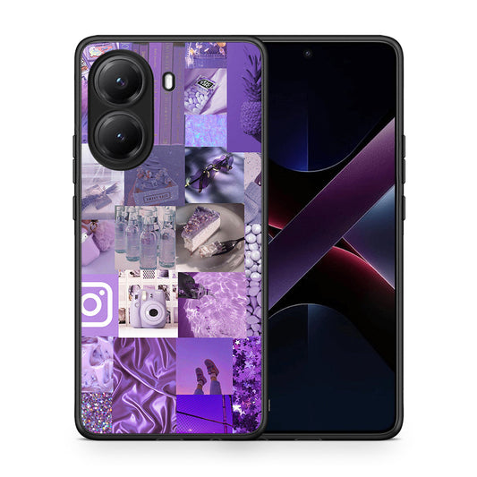 Θήκη Xiaomi Poco X7 Pro Purple Aesthetic Collage από τη Smartfits με σχέδιο στο πίσω μέρος και μαύρο περίβλημα | Xiaomi Poco X7 Pro Purple Aesthetic Collage case with colorful back and black bezels