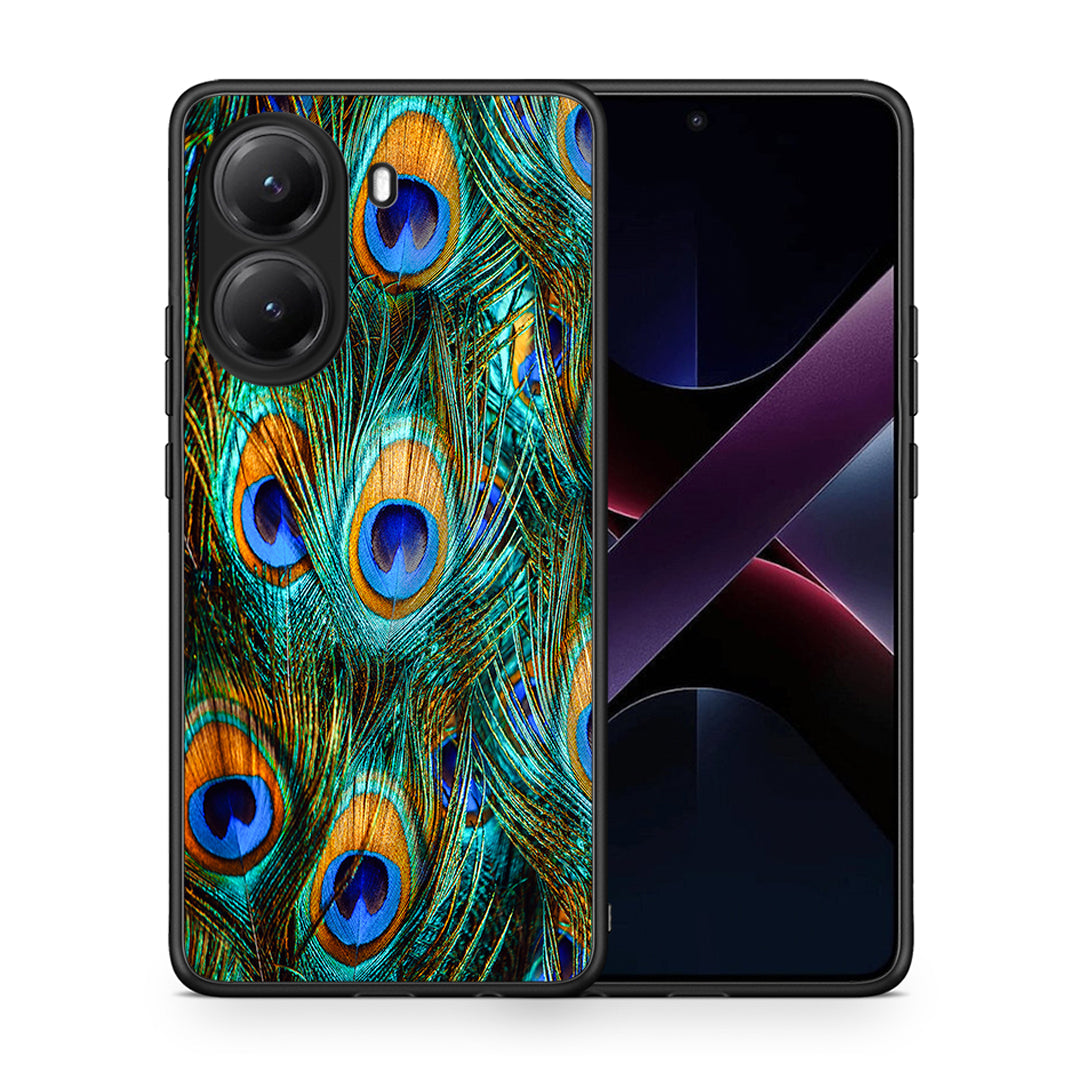 Θήκη Xiaomi Poco X7 Pro Real Peacock Feathers από τη Smartfits με σχέδιο στο πίσω μέρος και μαύρο περίβλημα | Xiaomi Poco X7 Pro Real Peacock Feathers case with colorful back and black bezels