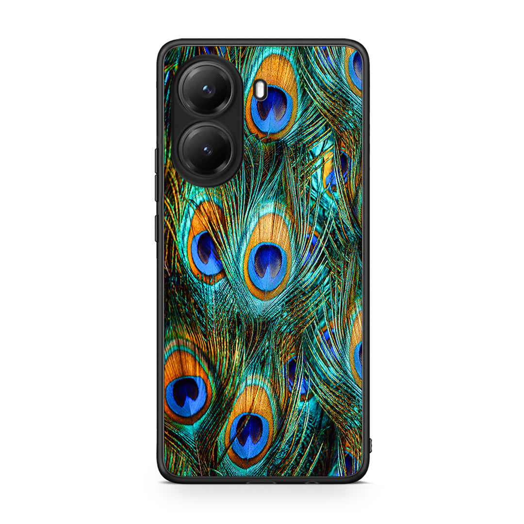 Xiaomi Poco X7 Pro Real Peacock Feathers θήκη από τη Smartfits με σχέδιο στο πίσω μέρος και μαύρο περίβλημα | Smartphone case with colorful back and black bezels by Smartfits