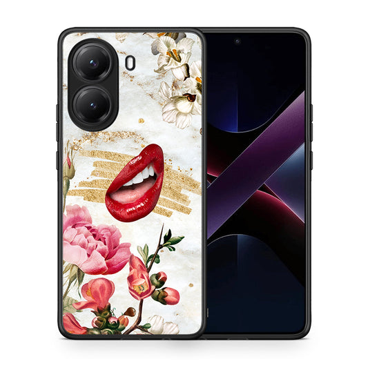Θήκη Xiaomi Poco X7 Pro Red Lips από τη Smartfits με σχέδιο στο πίσω μέρος και μαύρο περίβλημα | Xiaomi Poco X7 Pro Red Lips case with colorful back and black bezels