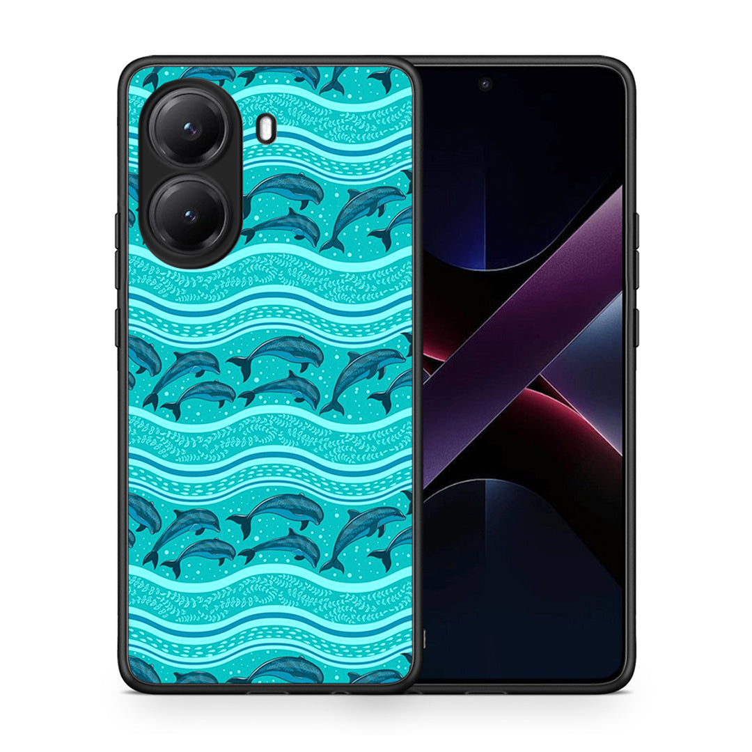 Θήκη Xiaomi Poco X7 Pro Swimming Dolphins από τη Smartfits με σχέδιο στο πίσω μέρος και μαύρο περίβλημα | Xiaomi Poco X7 Pro Swimming Dolphins case with colorful back and black bezels