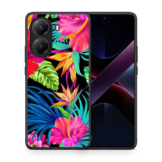 Θήκη Xiaomi Poco X7 Pro Tropical Flowers από τη Smartfits με σχέδιο στο πίσω μέρος και μαύρο περίβλημα | Xiaomi Poco X7 Pro Tropical Flowers case with colorful back and black bezels