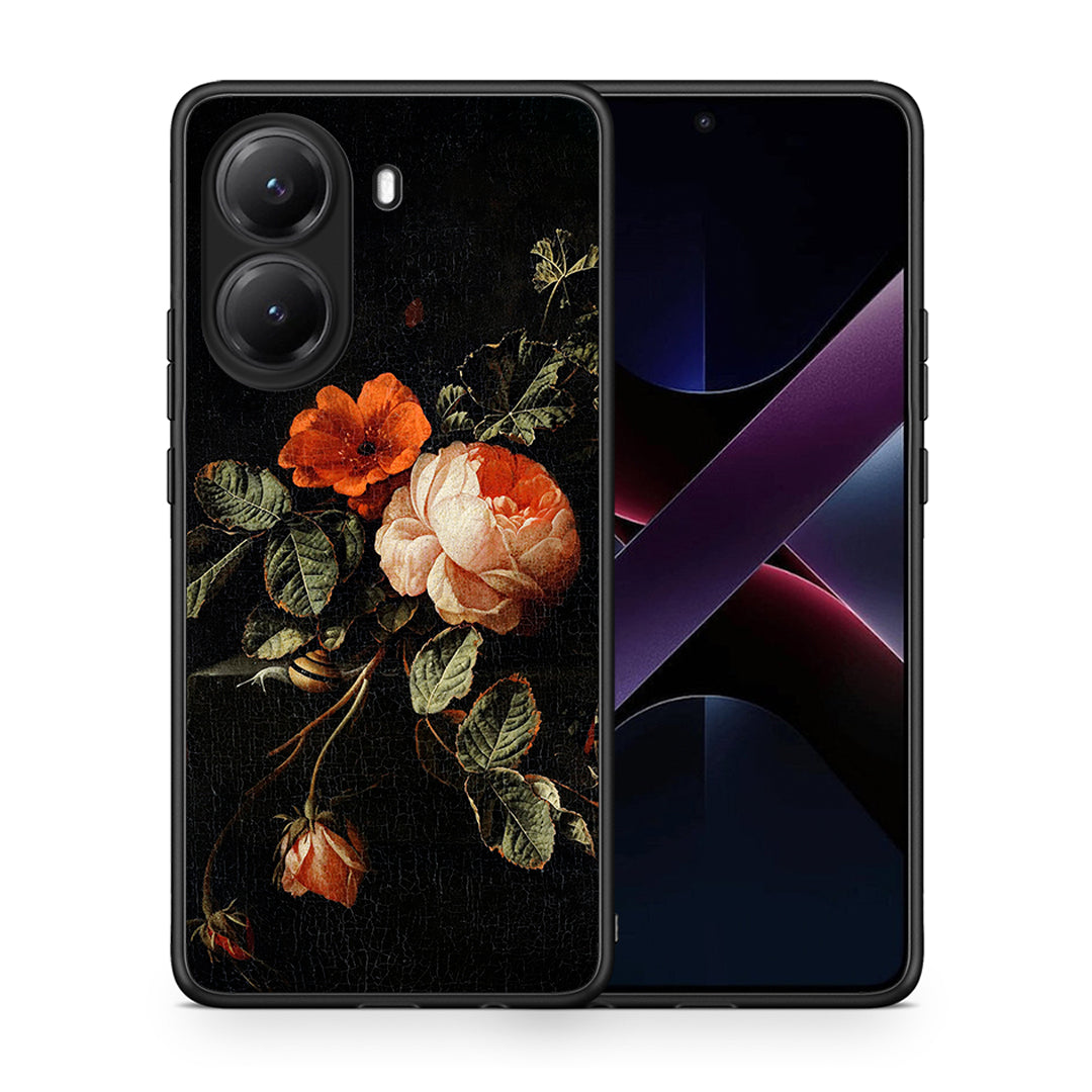 Θήκη Xiaomi Poco X7 Pro Vintage Roses από τη Smartfits με σχέδιο στο πίσω μέρος και μαύρο περίβλημα | Xiaomi Poco X7 Pro Vintage Roses case with colorful back and black bezels