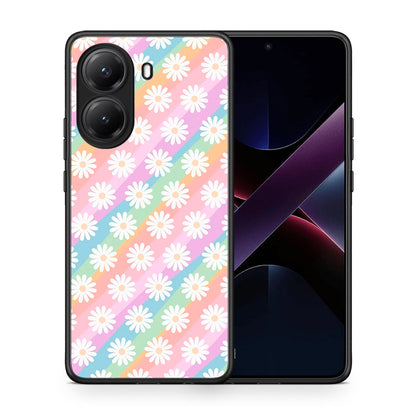 Θήκη Xiaomi Poco X7 Pro White Daisies από τη Smartfits με σχέδιο στο πίσω μέρος και μαύρο περίβλημα | Xiaomi Poco X7 Pro White Daisies case with colorful back and black bezels
