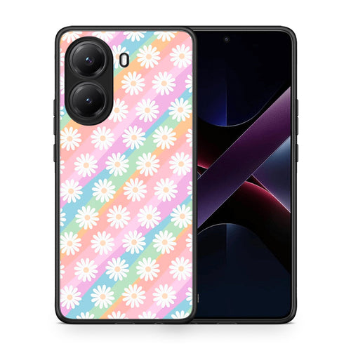 Θήκη Xiaomi Poco X7 Pro White Daisies από τη Smartfits με σχέδιο στο πίσω μέρος και μαύρο περίβλημα | Xiaomi Poco X7 Pro White Daisies case with colorful back and black bezels