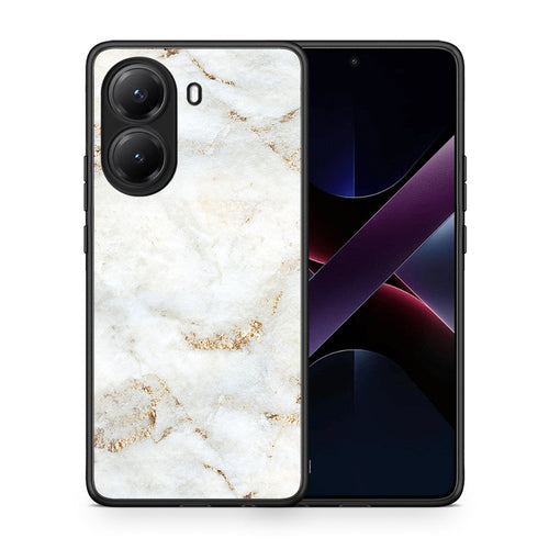Θήκη Xiaomi Poco X7 Pro White Gold Marble από τη Smartfits με σχέδιο στο πίσω μέρος και μαύρο περίβλημα | Xiaomi Poco X7 Pro White Gold Marble case with colorful back and black bezels
