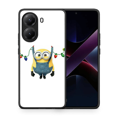 Θήκη Xiaomi Poco X7 Pro Xmas Minion Lights από τη Smartfits με σχέδιο στο πίσω μέρος και μαύρο περίβλημα | Xiaomi Poco X7 Pro Xmas Minion Lights case with colorful back and black bezels