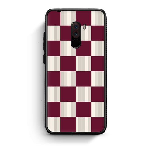 Θήκη Xiaomi Pocophone F1 Burgundy and Cream Striped Checks από τη Smartfits με σχέδιο στο πίσω μέρος και μαύρο περίβλημα | Xiaomi Pocophone F1 Burgundy and Cream Striped Checks case with colorful back and black bezels