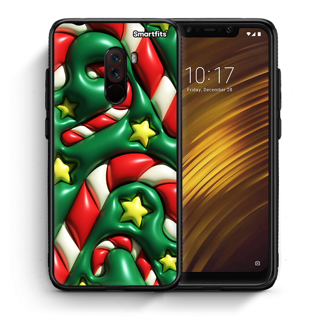 Θήκη Xiaomi Pocophone F1 Christmas Bubbles από τη Smartfits με σχέδιο στο πίσω μέρος και μαύρο περίβλημα | Xiaomi Pocophone F1 Christmas Bubbles case with colorful back and black bezels