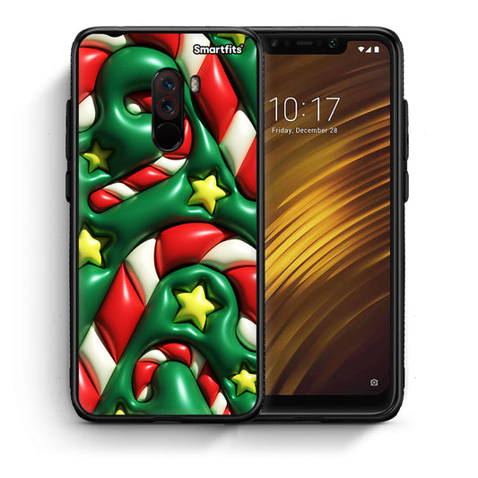Θήκη Xiaomi Pocophone F1 Christmas Bubbles από τη Smartfits με σχέδιο στο πίσω μέρος και μαύρο περίβλημα | Xiaomi Pocophone F1 Christmas Bubbles case with colorful back and black bezels
