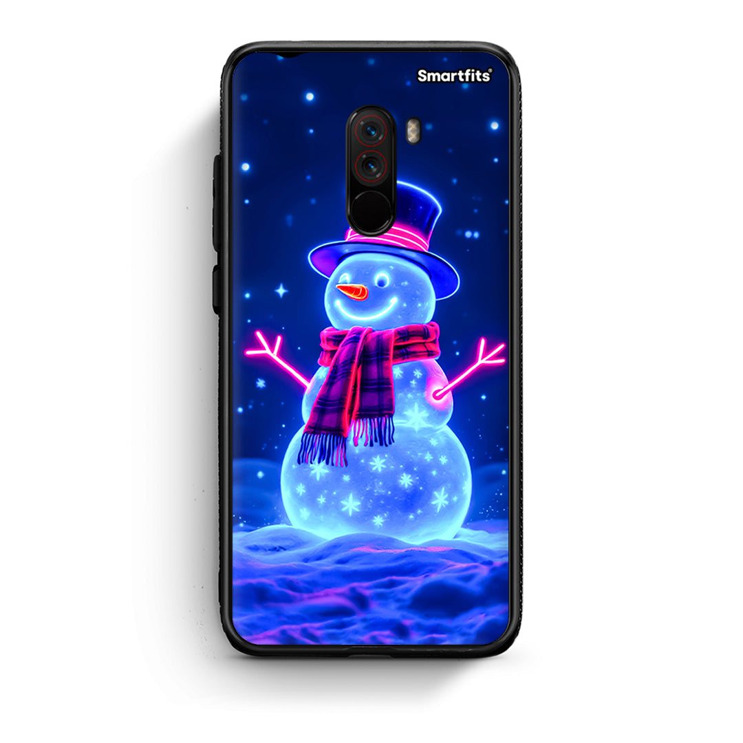 Xiaomi Pocophone F1 Christmas Neon Snowman θήκη από τη Smartfits με σχέδιο στο πίσω μέρος και μαύρο περίβλημα | Smartphone case with colorful back and black bezels by Smartfits