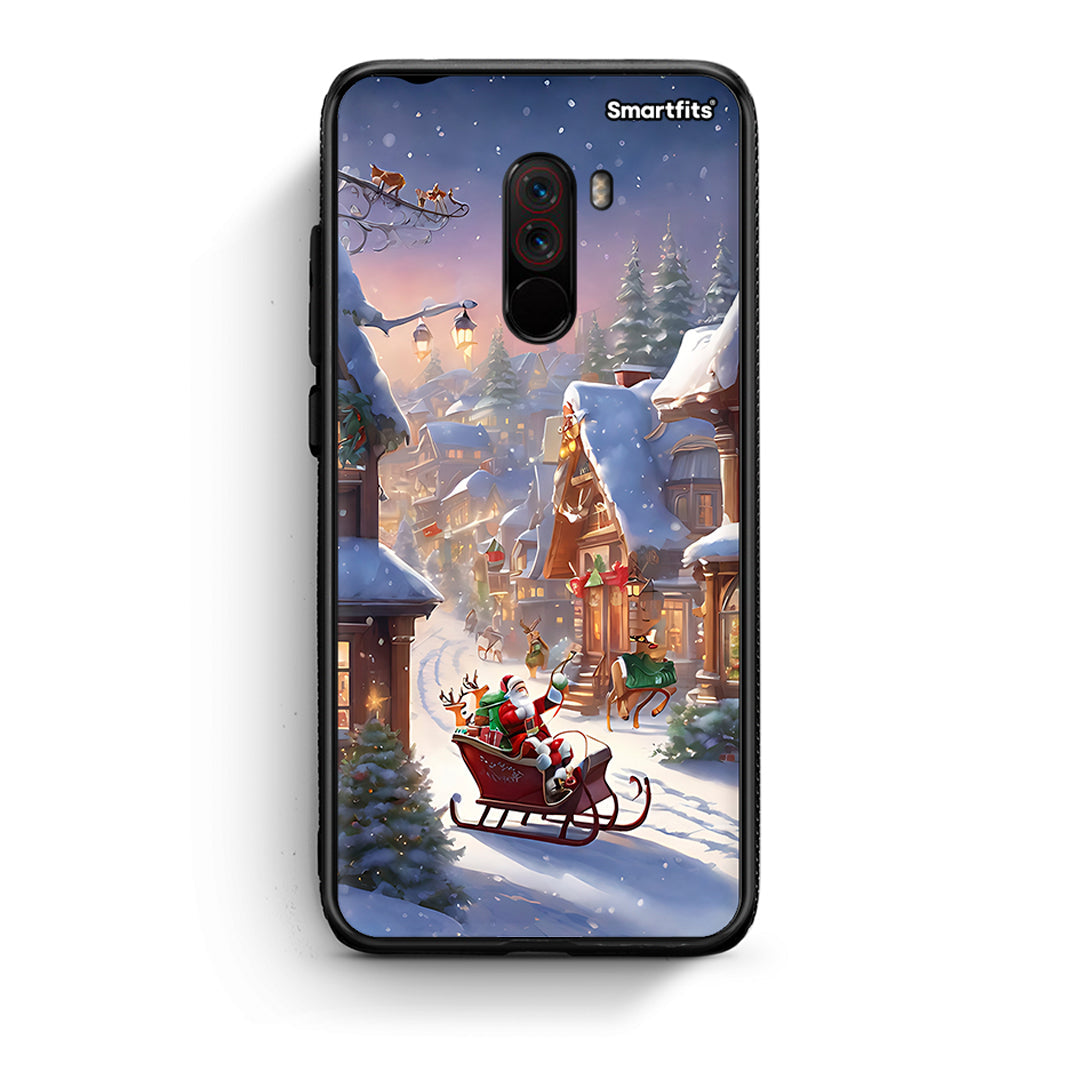 Xiaomi Pocophone F1 Christmas Snow θήκη από τη Smartfits με σχέδιο στο πίσω μέρος και μαύρο περίβλημα | Smartphone case with colorful back and black bezels by Smartfits