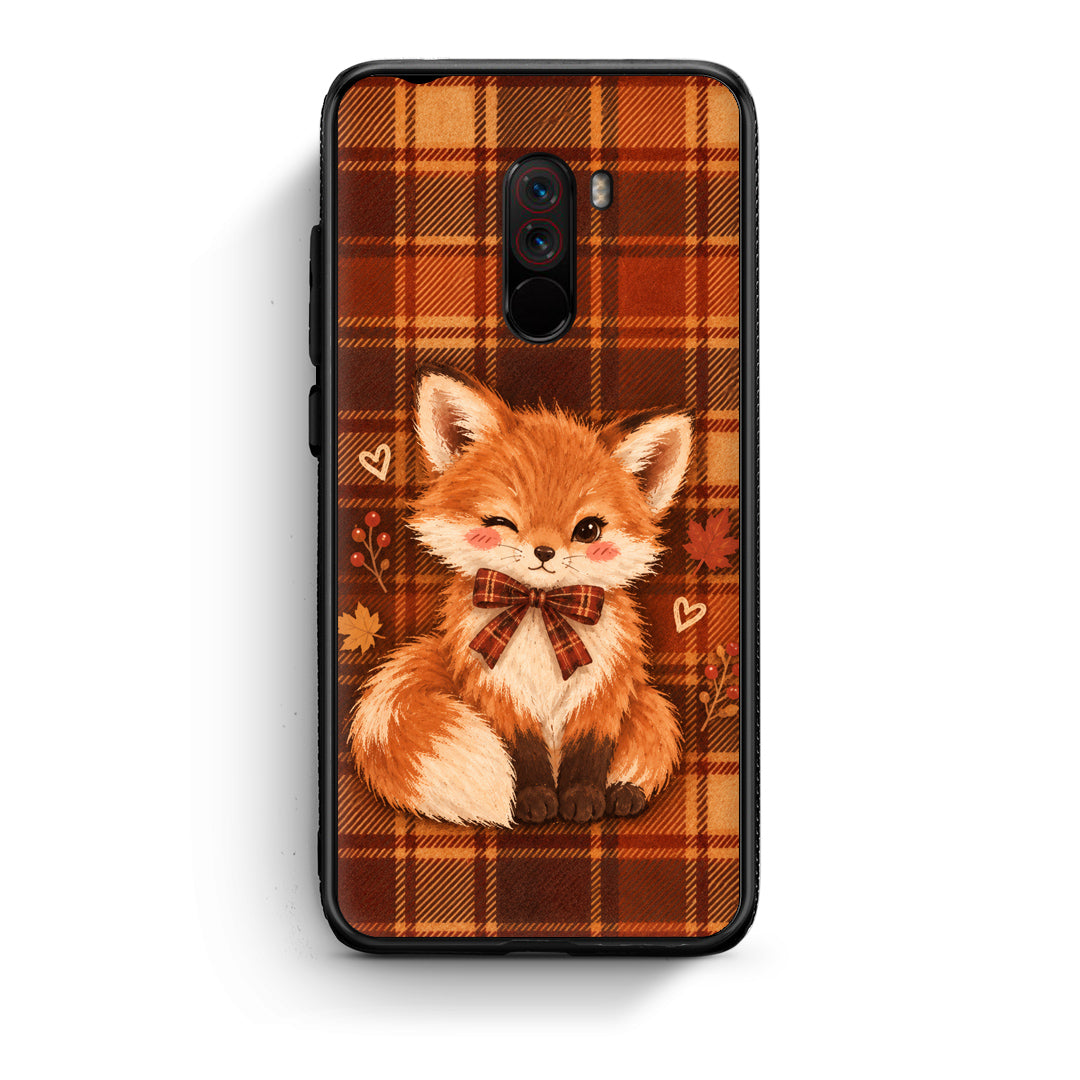 Θήκη Xiaomi Pocophone F1 Fox on Autumn Tartan από τη Smartfits με σχέδιο στο πίσω μέρος και μαύρο περίβλημα | Xiaomi Pocophone F1 Fox on Autumn Tartan case with colorful back and black bezels