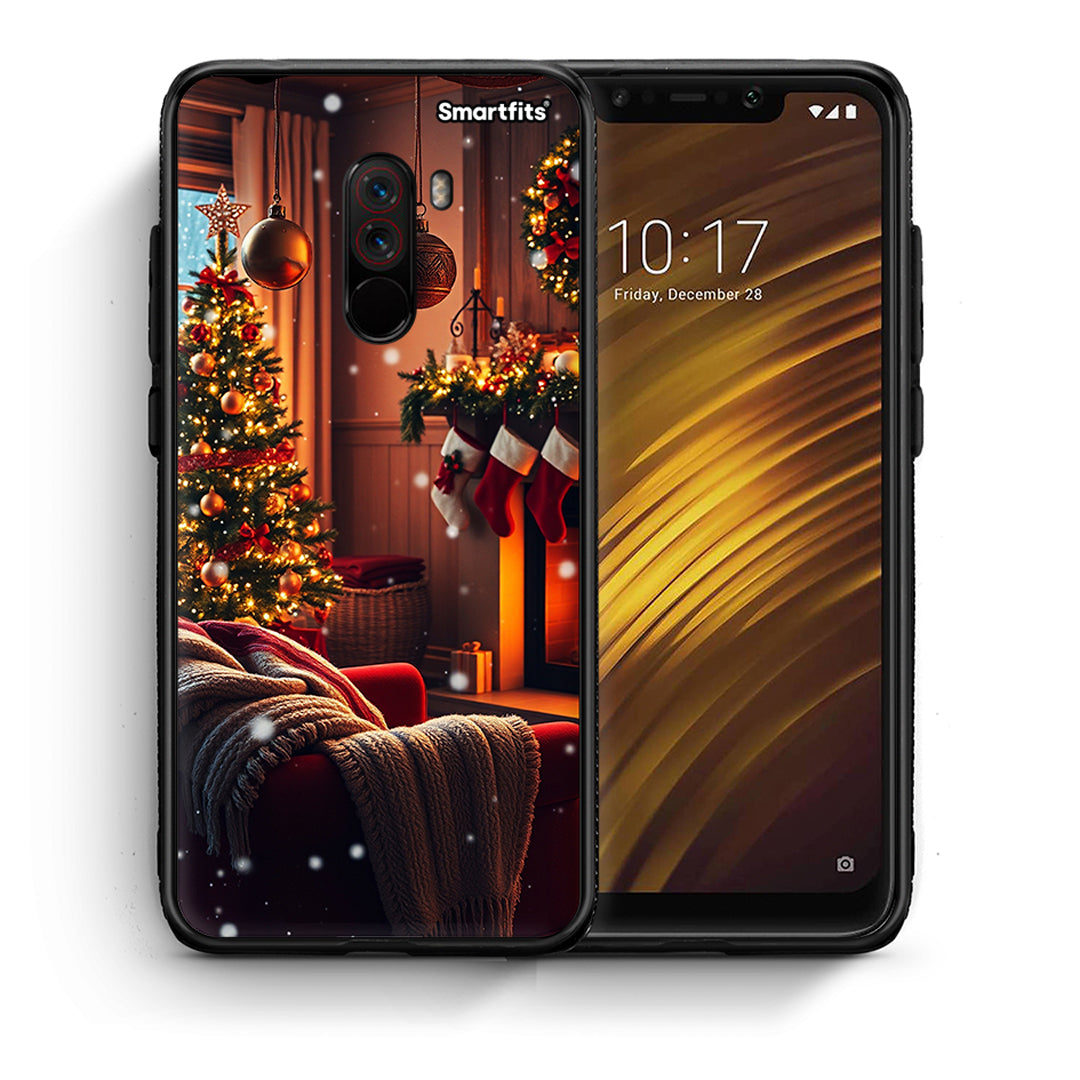 Θήκη Xiaomi Pocophone F1 Home For Christmas από τη Smartfits με σχέδιο στο πίσω μέρος και μαύρο περίβλημα | Xiaomi Pocophone F1 Home For Christmas case with colorful back and black bezels