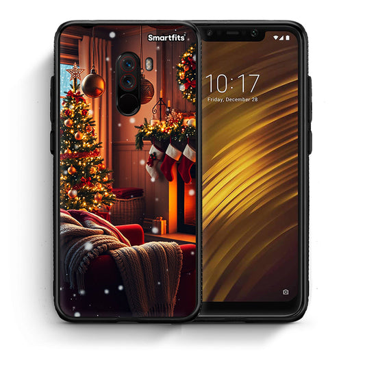 Θήκη Xiaomi Pocophone F1 Home For Christmas από τη Smartfits με σχέδιο στο πίσω μέρος και μαύρο περίβλημα | Xiaomi Pocophone F1 Home For Christmas case with colorful back and black bezels