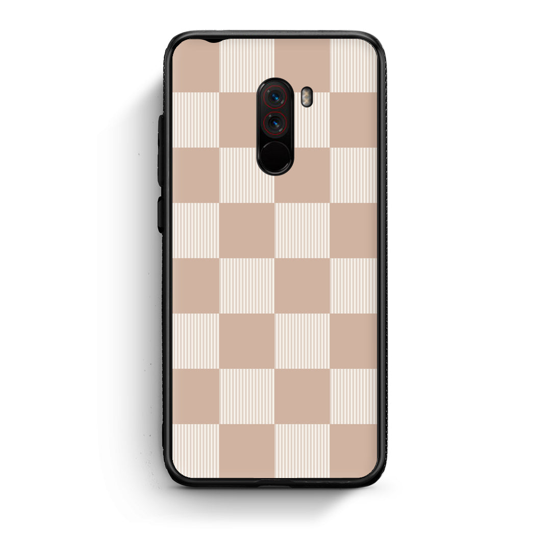 Θήκη Xiaomi Pocophone F1 Latte and Cream Striped Checks από τη Smartfits με σχέδιο στο πίσω μέρος και μαύρο περίβλημα | Xiaomi Pocophone F1 Latte and Cream Striped Checks case with colorful back and black bezels