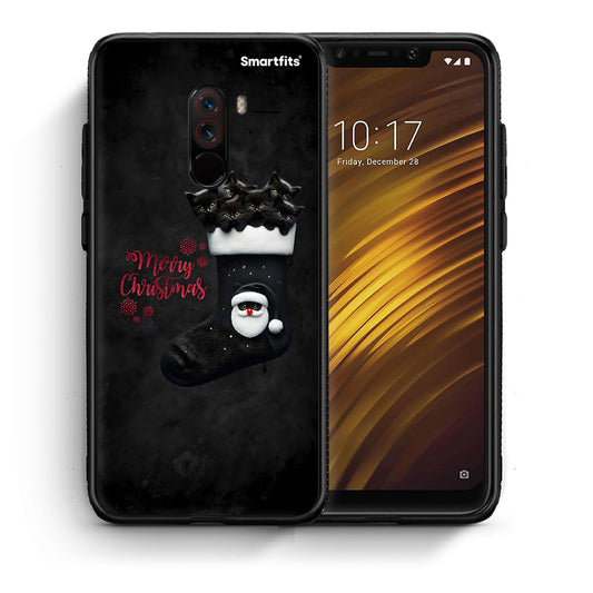 Θήκη Xiaomi Pocophone F1 Merry Cat Christmas από τη Smartfits με σχέδιο στο πίσω μέρος και μαύρο περίβλημα | Xiaomi Pocophone F1 Merry Cat Christmas case with colorful back and black bezels
