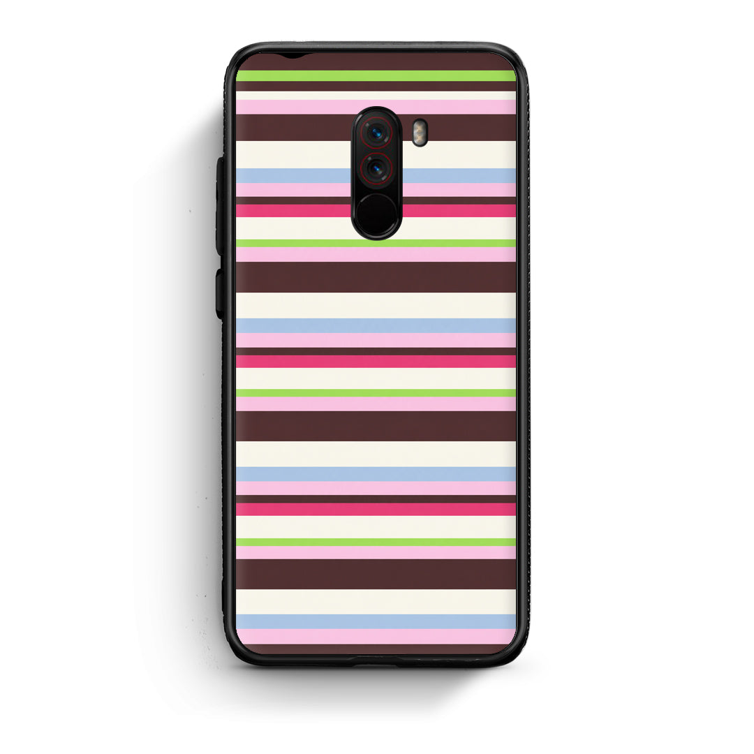 Θήκη Xiaomi Pocophone F1 Multicolour Horizontal Stripes από τη Smartfits με σχέδιο στο πίσω μέρος και μαύρο περίβλημα | Xiaomi Pocophone F1 Multicolour Horizontal Stripes case with colorful back and black bezels