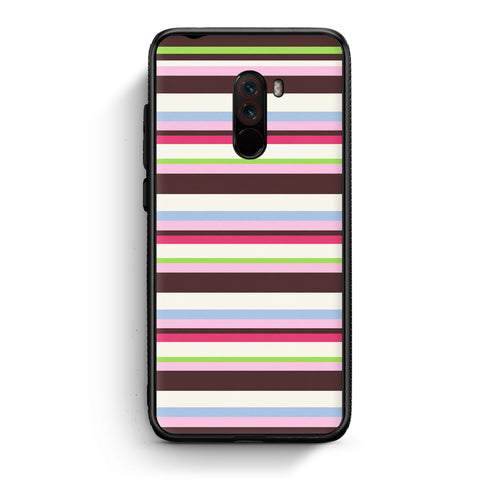 Θήκη Xiaomi Pocophone F1 Multicolour Horizontal Stripes από τη Smartfits με σχέδιο στο πίσω μέρος και μαύρο περίβλημα | Xiaomi Pocophone F1 Multicolour Horizontal Stripes case with colorful back and black bezels
