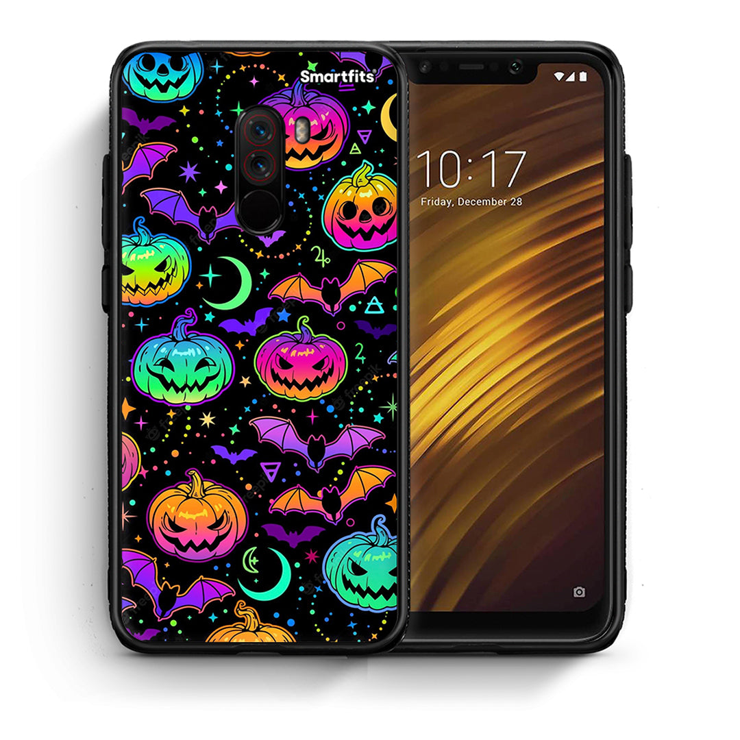 Θήκη Xiaomi Pocophone F1 Neon Halloween από τη Smartfits με σχέδιο στο πίσω μέρος και μαύρο περίβλημα | Xiaomi Pocophone F1 Neon Halloween case with colorful back and black bezels