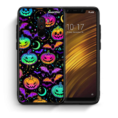 Θήκη Xiaomi Pocophone F1 Neon Halloween από τη Smartfits με σχέδιο στο πίσω μέρος και μαύρο περίβλημα | Xiaomi Pocophone F1 Neon Halloween case with colorful back and black bezels