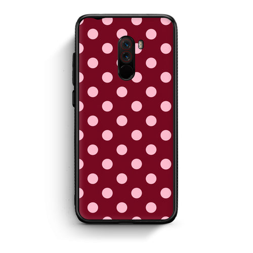 Θήκη Xiaomi Pocophone F1 Pink Polka Dots on Burgundy από τη Smartfits με σχέδιο στο πίσω μέρος και μαύρο περίβλημα | Xiaomi Pocophone F1 Pink Polka Dots on Burgundy case with colorful back and black bezels