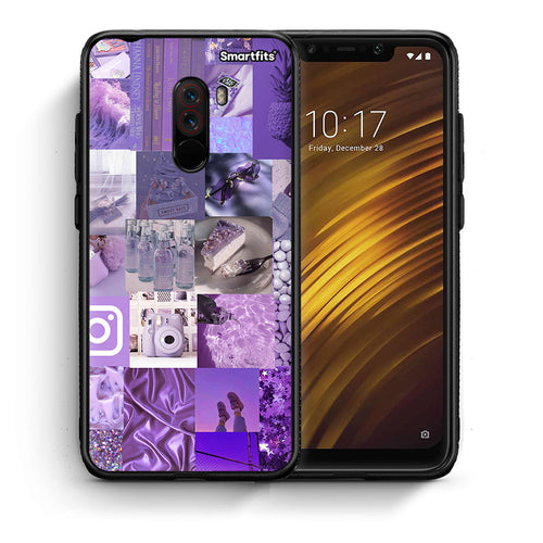 Θήκη Xiaomi Pocophone F1 Purple Aesthetic Collage από τη Smartfits με σχέδιο στο πίσω μέρος και μαύρο περίβλημα | Xiaomi Pocophone F1 Purple Aesthetic Collage case with colorful back and black bezels