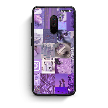 Xiaomi Pocophone F1 Purple Aesthetic Collage θήκη από τη Smartfits με σχέδιο στο πίσω μέρος και μαύρο περίβλημα | Smartphone case with colorful back and black bezels by Smartfits