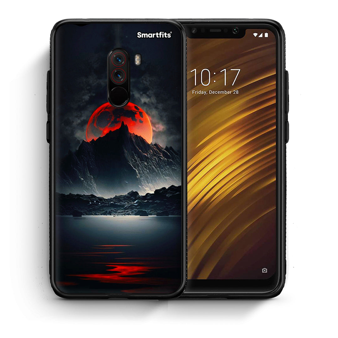 Θήκη Xiaomi Pocophone F1 Red Full Moon από τη Smartfits με σχέδιο στο πίσω μέρος και μαύρο περίβλημα | Xiaomi Pocophone F1 Red Full Moon case with colorful back and black bezels