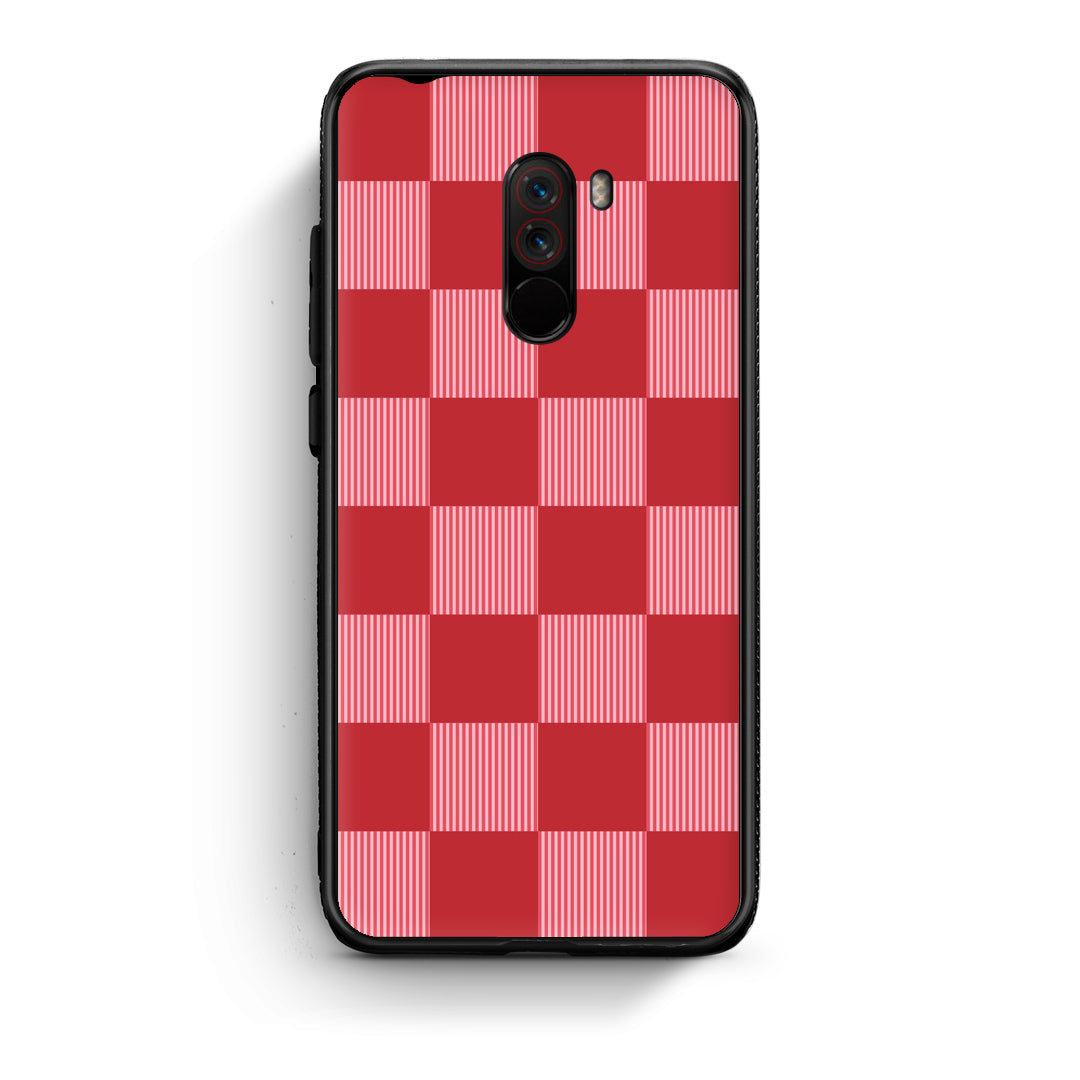 Θήκη Xiaomi Pocophone F1 Red and Pink Striped Checks από τη Smartfits με σχέδιο στο πίσω μέρος και μαύρο περίβλημα | Xiaomi Pocophone F1 Red and Pink Striped Checks case with colorful back and black bezels