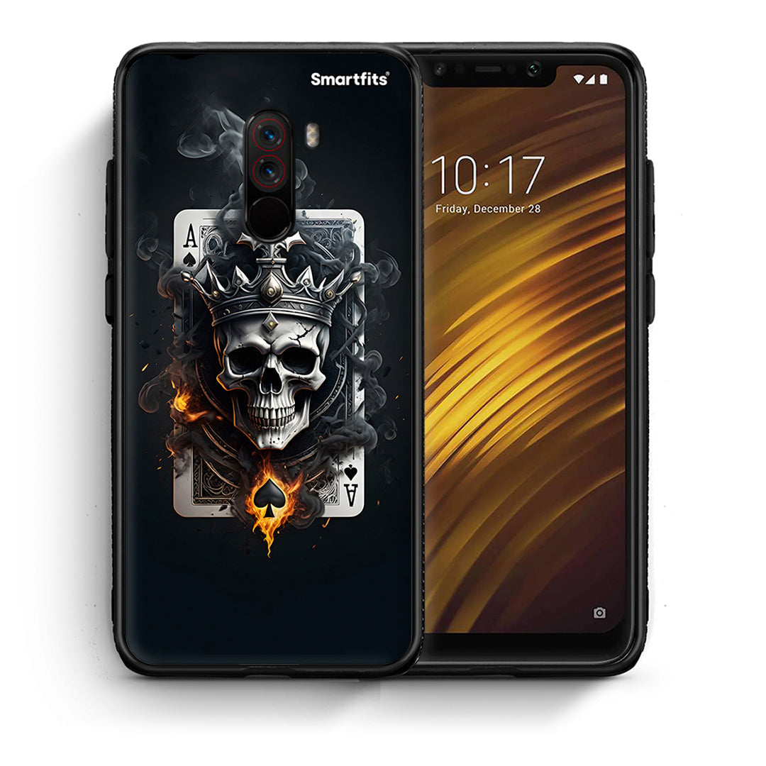 Θήκη Xiaomi Pocophone F1 Skull King Ace από τη Smartfits με σχέδιο στο πίσω μέρος και μαύρο περίβλημα | Xiaomi Pocophone F1 Skull King Ace case with colorful back and black bezels