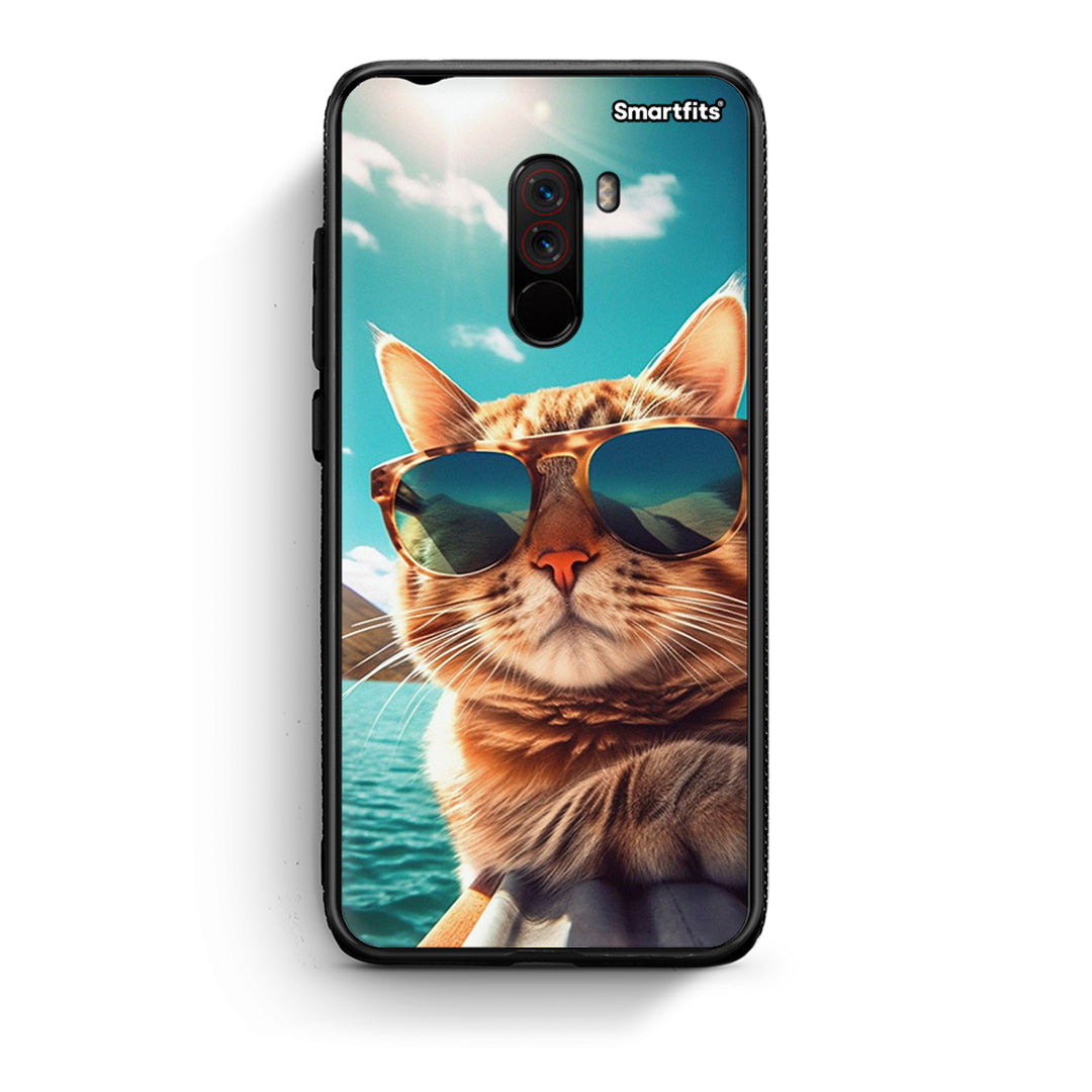 Xiaomi Pocophone F1 Summer Cat θήκη από τη Smartfits με σχέδιο στο πίσω μέρος και μαύρο περίβλημα | Smartphone case with colorful back and black bezels by Smartfits