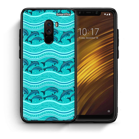 Θήκη Xiaomi Pocophone F1 Swimming Dolphins από τη Smartfits με σχέδιο στο πίσω μέρος και μαύρο περίβλημα | Xiaomi Pocophone F1 Swimming Dolphins case with colorful back and black bezels