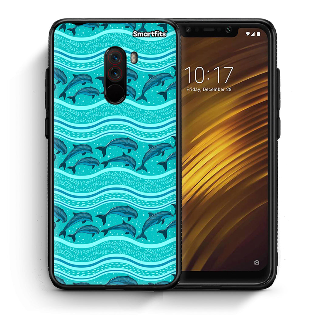 Θήκη Xiaomi Pocophone F1 Swimming Dolphins από τη Smartfits με σχέδιο στο πίσω μέρος και μαύρο περίβλημα | Xiaomi Pocophone F1 Swimming Dolphins case with colorful back and black bezels