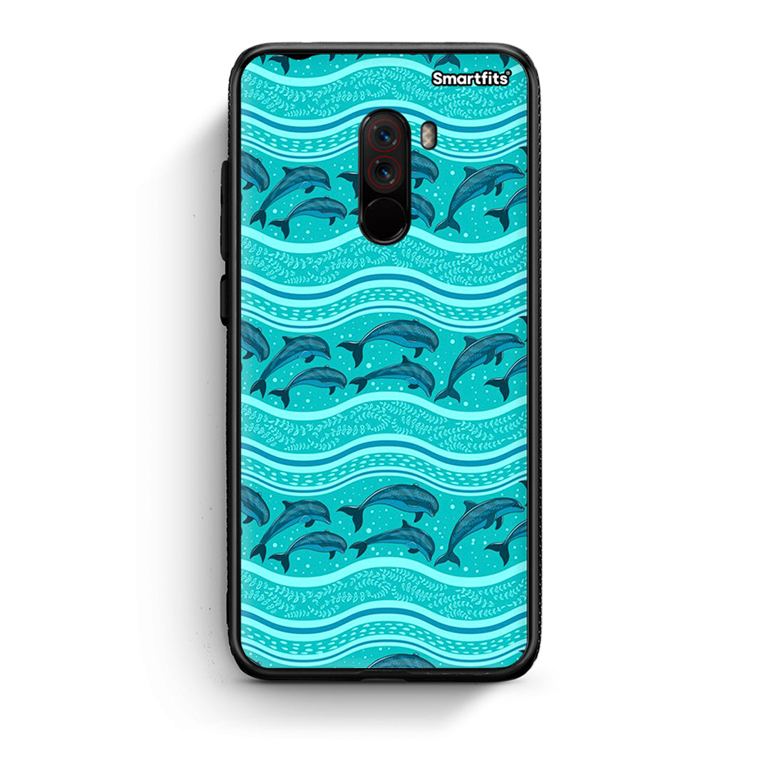 Xiaomi Pocophone F1 Swimming Dolphins θήκη από τη Smartfits με σχέδιο στο πίσω μέρος και μαύρο περίβλημα | Smartphone case with colorful back and black bezels by Smartfits