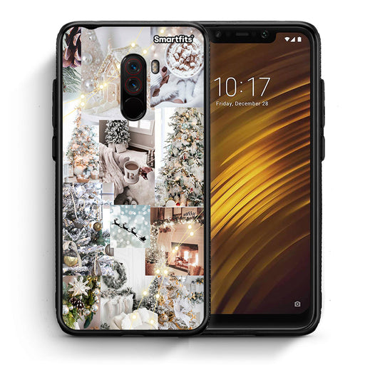 Θήκη Xiaomi Pocophone F1 White Christmas από τη Smartfits με σχέδιο στο πίσω μέρος και μαύρο περίβλημα | Xiaomi Pocophone F1 White Christmas case with colorful back and black bezels