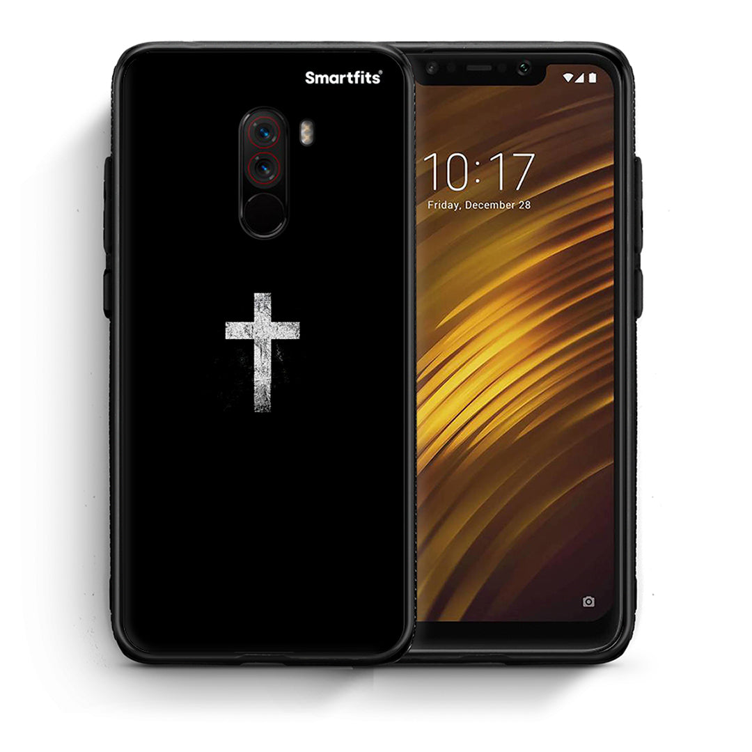 Θήκη Xiaomi Pocophone F1 White Cross από τη Smartfits με σχέδιο στο πίσω μέρος και μαύρο περίβλημα | Xiaomi Pocophone F1 White Cross case with colorful back and black bezels