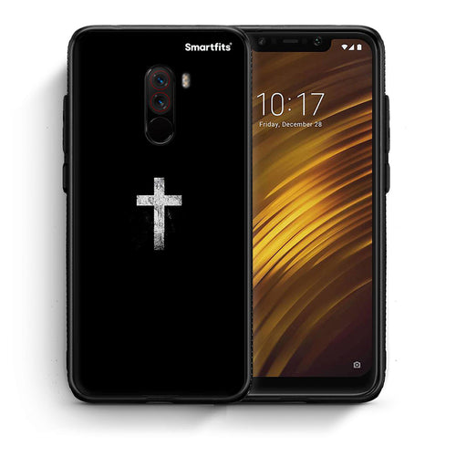 Θήκη Xiaomi Pocophone F1 White Cross από τη Smartfits με σχέδιο στο πίσω μέρος και μαύρο περίβλημα | Xiaomi Pocophone F1 White Cross case with colorful back and black bezels